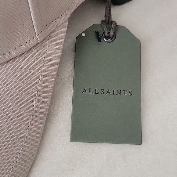 NEW ALLSAINTS neutral taupe embroidered leather strap baseball dad hat cap NWT - Picture 3 of 12
